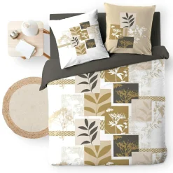 Housse de couette et deux taies d'oreiller en coton (240 x 220 cm) Utopia Beige