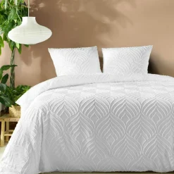 Housse de couette et deux taies microfibre tuftée (240 x 220 cm) Heltie Blanche