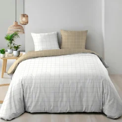 Housse de couette et deux taies d'oreiller en coton (260 x 240 cm) Cadria Blanc