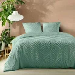 Housse de couette et deux taies microfibre (260 x 240 cm) Heltie Vert sauge