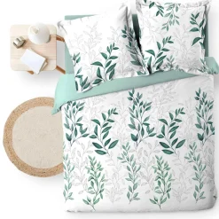 Housse de couette et deux taies d'oreiller percale de coton (240 x 220 cm) Wendy Verte