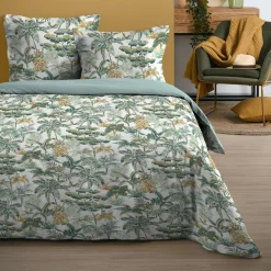 Housse de couette et deux taies coton (240 x 220 cm) Mafate Verte