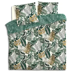 Housse de couette et deux taies coton (240 x 220 cm) Tropik Verte