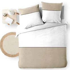 Housse de couette et deux taies d'oreiller coton (240 x 220 cm) Gabrielle Beige