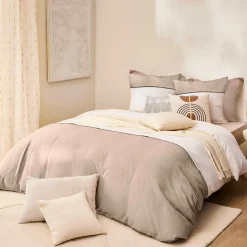 Housse de couette et deux taies d'oreiller coton (240 x 220 cm) Gabrielle Beige