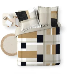 Housse de couette et deux taies percale de coton (240 x 220 cm) Ulysse Multicolore