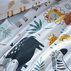 Housse de couette et deux taies enfant coton (240 x 220 cm) Savane Multicolore