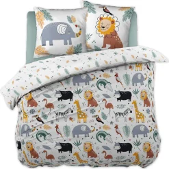 Housse de couette et deux taies enfant coton (240 x 220 cm) Savane Multicolore