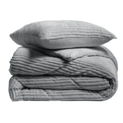 Housse de couette et deux taies d'oreiller flanelle (240 x 220 cm) Veloutea Gris anthracite