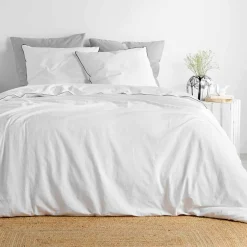 Housse de couette et deux taies coton lavé (240 x 220 cm) Linette Blanche
