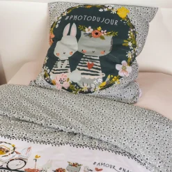 Housse de couette et deux taies enfant coton (240 x 220 cm) Jardinage Multicolore