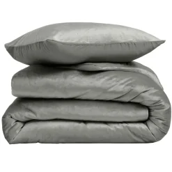 Housse de couette et deux taies d'oreiller velours (240 x 220 cm) Velina Gris anthracite