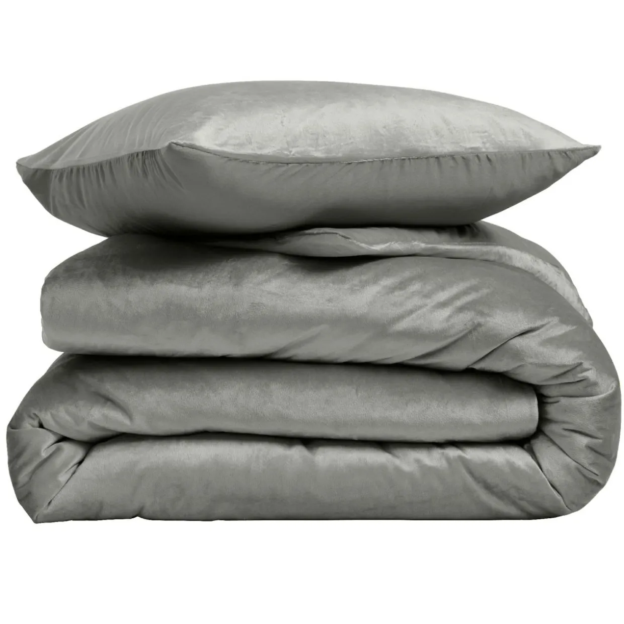 Housse de couette et deux taies d'oreiller velours (240 x 220 cm) Velina Gris anthracite