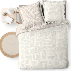 Housse de couette et deux taies d'oreiller percale de coton (260 x 240 cm) Eliot Beige