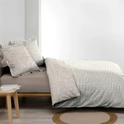 Housse de couette et deux taies d'oreiller percale de coton (260 x 240 cm) Eliot Beige