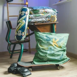 Housse de couette et deux taies enfant coton (240 x 220 cm) California Bleu