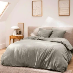 Housse de couette et deux taies d'oreiller coton (260 x 240 cm) Meline Gris anthracite