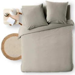 Housse de couette et deux taies d'oreiller coton (260 x 240 cm) Meline Gris anthracite