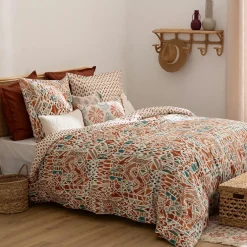 Housse de couette et deux taies coton (240 x 220 cm) Ikat Multicolore