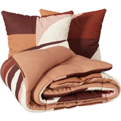 Housse de couette et deux taies percale de coton (240 x 220 cm) Tatia Terracotta