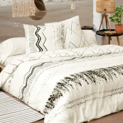 Housse de couette et deux taies coton (260 x 240 cm) Berbère Noire