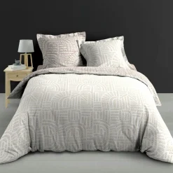 Housse de couette et deux taies d'oreiller percale de coton (240 x 220 cm) Eliot Beige