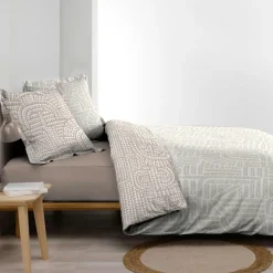 Housse de couette et deux taies d'oreiller percale de coton (240 x 220 cm) Eliot Beige