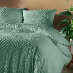 Housse de couette et deux taies microfibre (240 x 220 cm) Heltie Vert sauge