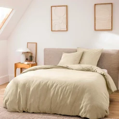 Housse de couette et deux taies d'oreiller coton (260 x 240 cm) Meline Beige sable