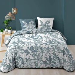 Housse de couette et deux taies d'oreiller en coton (240 x 220 cm) Hera Bleu