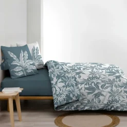Housse de couette et deux taies d'oreiller en coton (240 x 220 cm) Hera Bleu