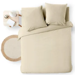 Housse de couette et deux taies d'oreiller coton (240 x 220 cm) Meline Beige sable