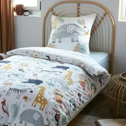Housse de couette et une taie enfant coton (140 x 200 cm) Savane Multicolore
