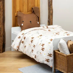 Housse de couette et une taie enfant coton (140 x 200 cm) Pompon Marron