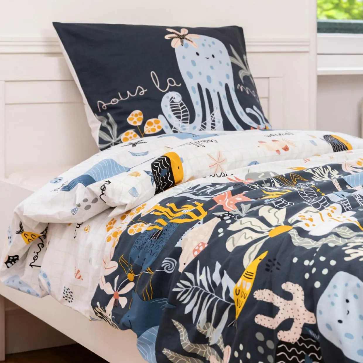 Housse de couette et une taie enfant coton (140 x 200 cm) Octopia Multicolore