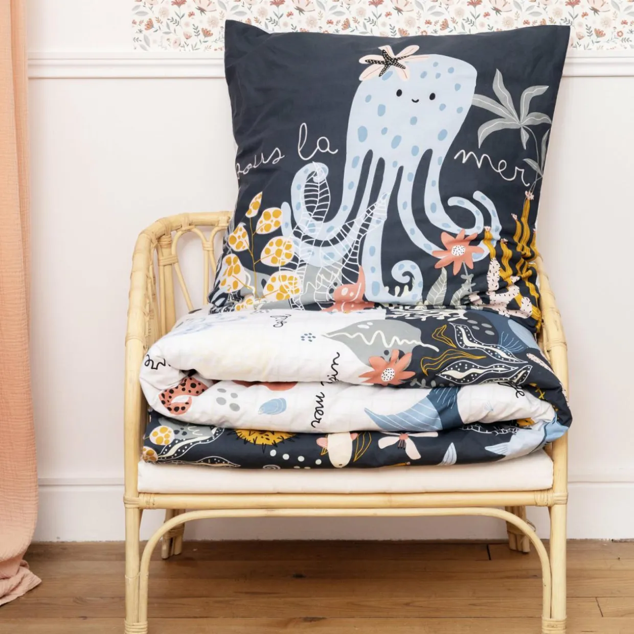 Housse de couette et une taie enfant coton (140 x 200 cm) Octopia Multicolore