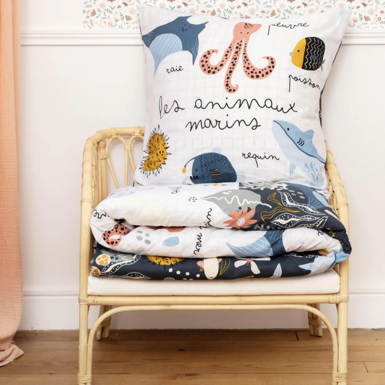 Housse de couette et une taie enfant coton (140 x 200 cm) Octopia Multicolore