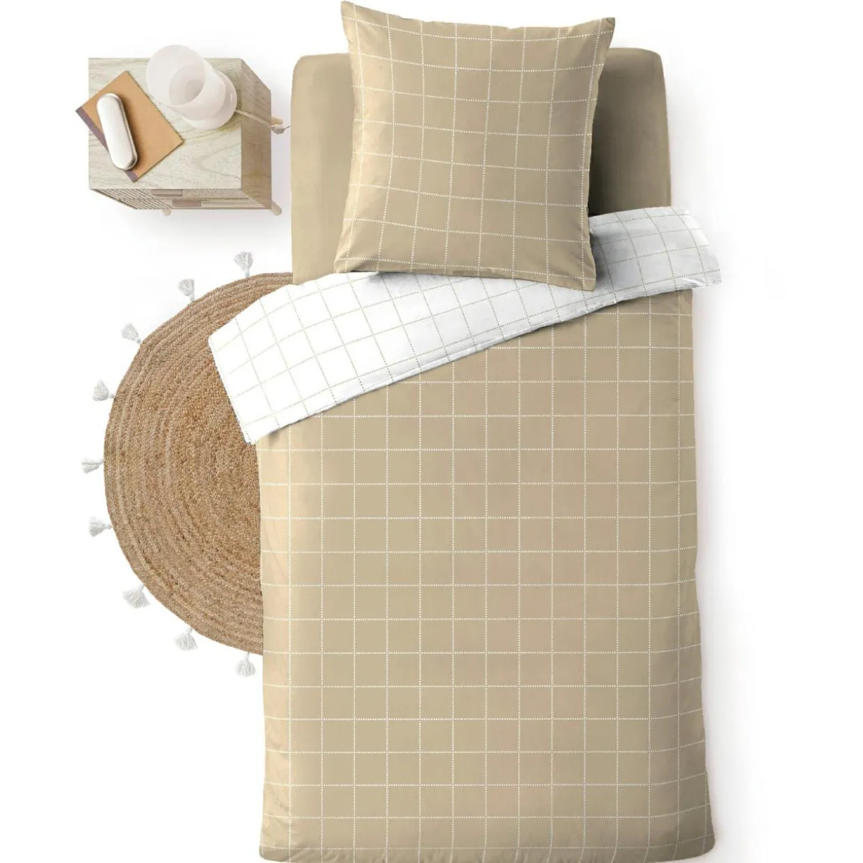 Housse de couette et une taie d'oreiller en coton (140 x 200 cm) Cadria Blanc