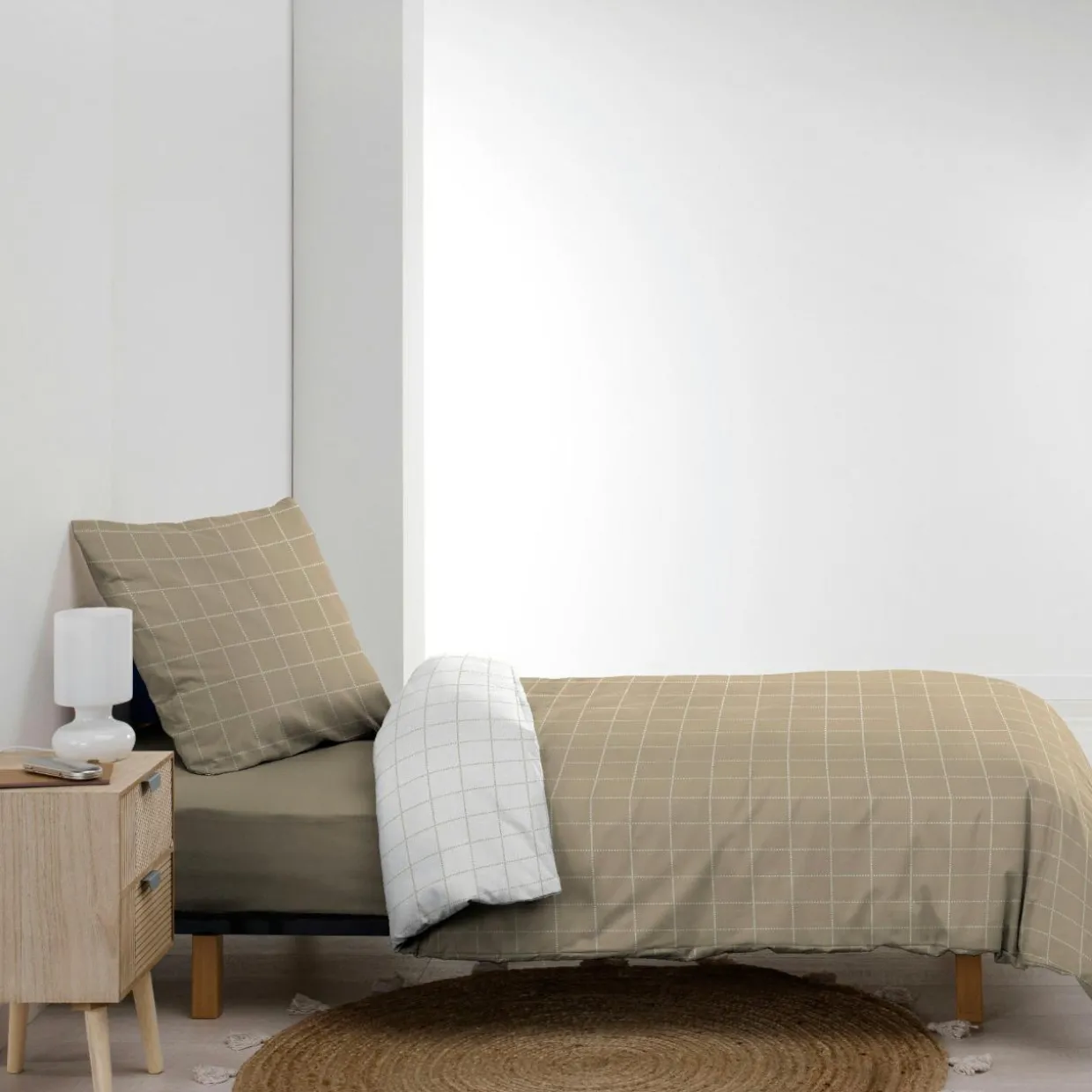 Housse de couette et une taie d'oreiller en coton (140 x 200 cm) Cadria Blanc