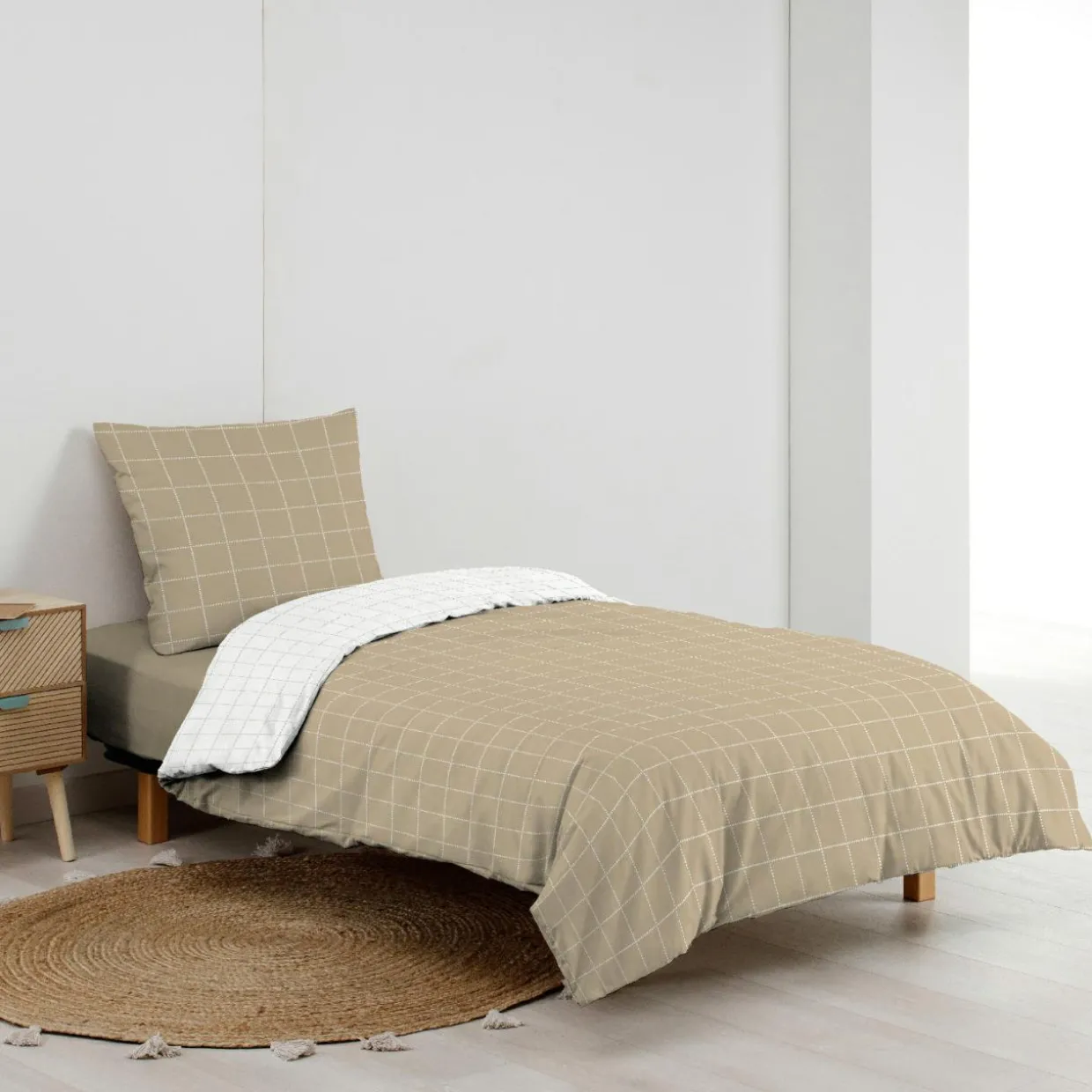 Housse de couette et une taie d'oreiller en coton (140 x 200 cm) Cadria Blanc