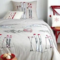 Housse de couette et une taie d'oreiller en coton (140 x 200 cm) Alpes Ecru