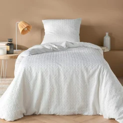 Housse de couette et une taie d'oreiller microfibre gaufrée (140 x 200 cm) Litea Blanc