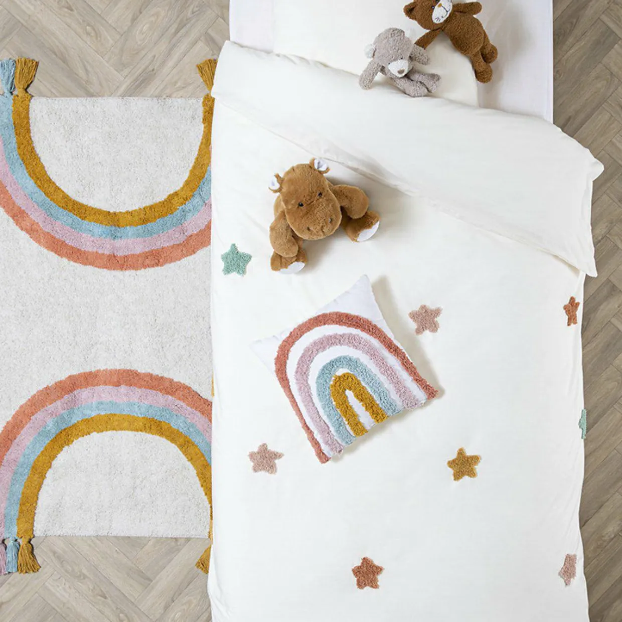 Housse de couette et une taie enfant coton (140 x 200 cm) Etoile Multicolore