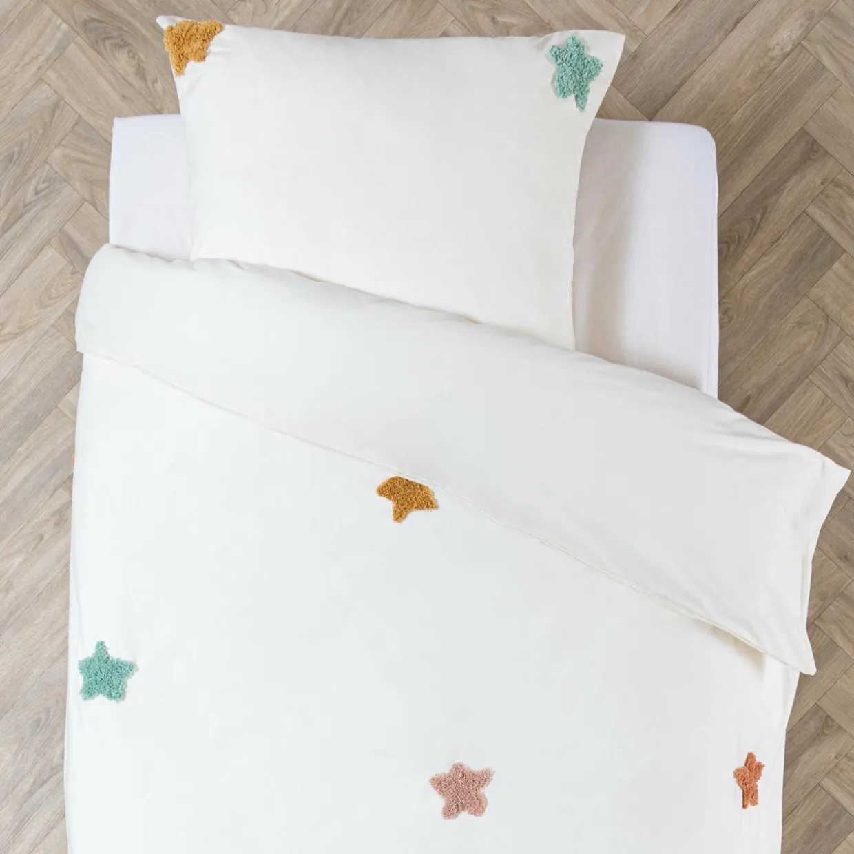 Housse de couette et une taie enfant coton (140 x 200 cm) Etoile Multicolore