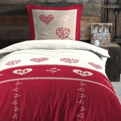 Housse de couette et une taie d'oreiller en coton (140 x 200 cm) Modane Rouge