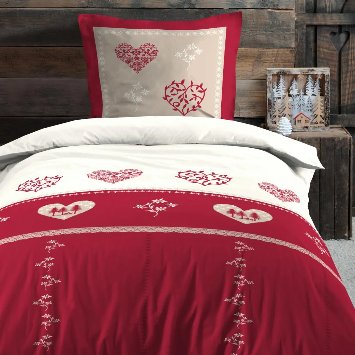 Housse de couette et une taie d'oreiller en coton (140 x 200 cm) Modane Rouge