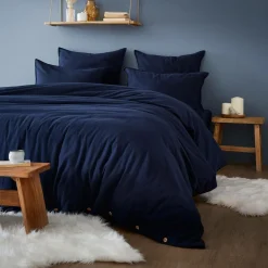 Housse de couette flanelle de coton (260 x 240 cm) Nina Bleu nuit