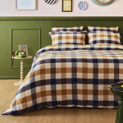 Housse de couette flanelle de coton (280 x 240 cm) Nina carreaux Multicolore