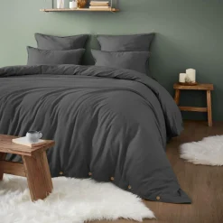 Housse de couette flanelle de coton (260 x 240 cm) Nina Gris anthracite