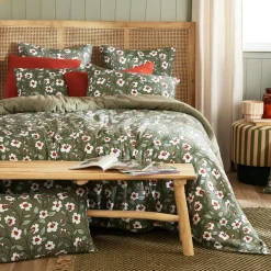 Housse de couette gaze de coton (260 x 240 cm) Gaïa marguerite Vert romarin